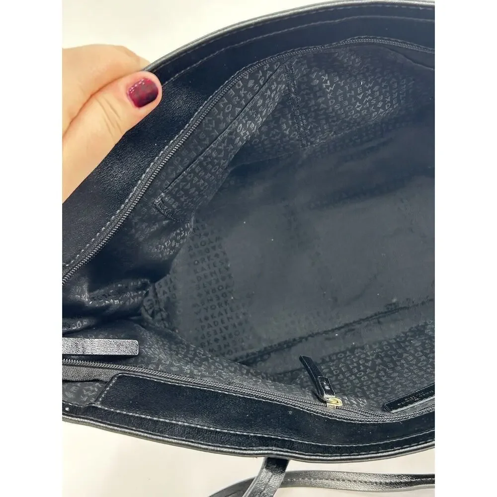 Kate Spade Large Black Glitter Tote Shoulder Bag‎ Full Zip Double Strap